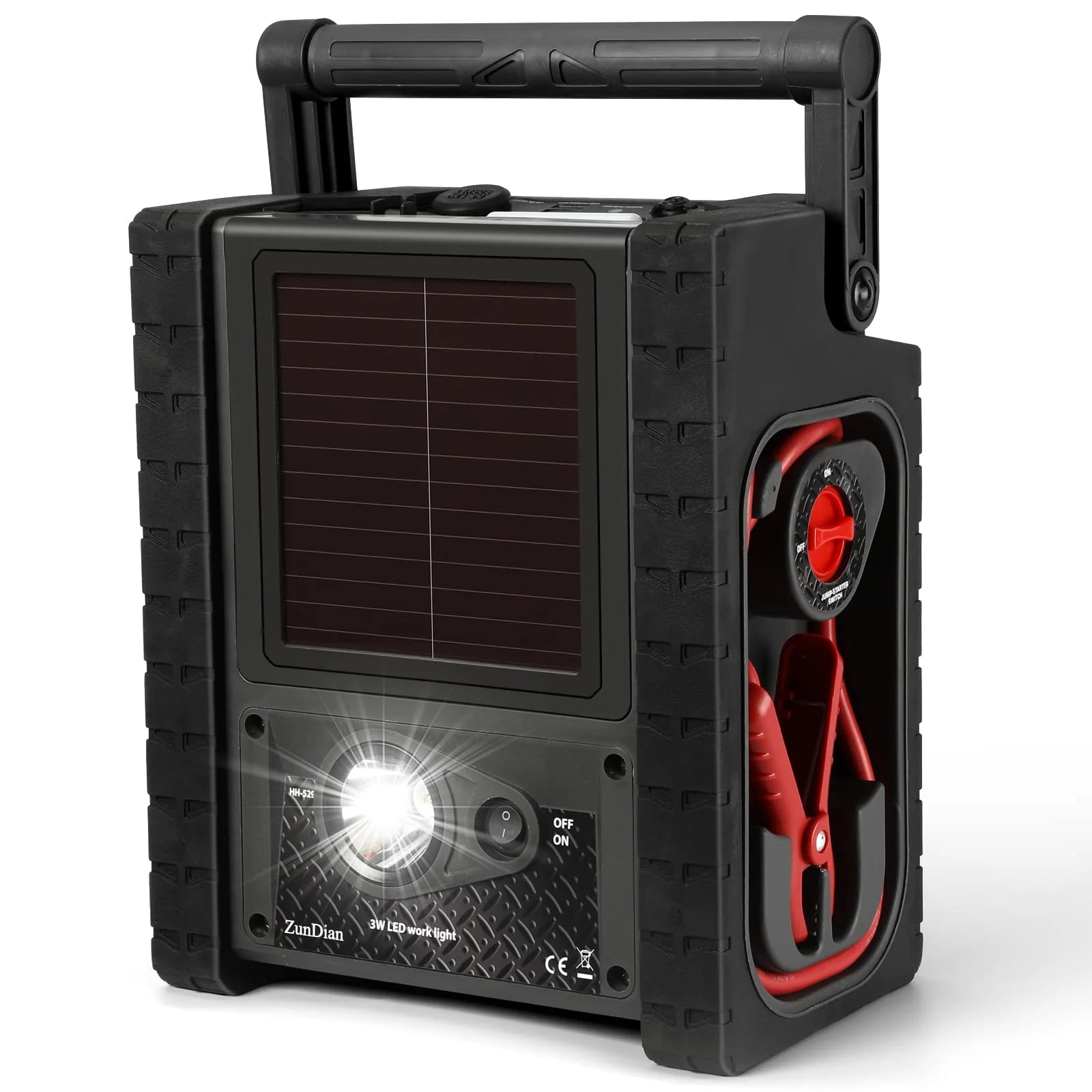 Solar Portable Power Station 2000 Amps Jump Starter, 260 PSI Air Compressor, 12V Car Battery Charger with 400W Inverter Dual AC/DC/USB Output, Emergency Backup Power with Flashlights